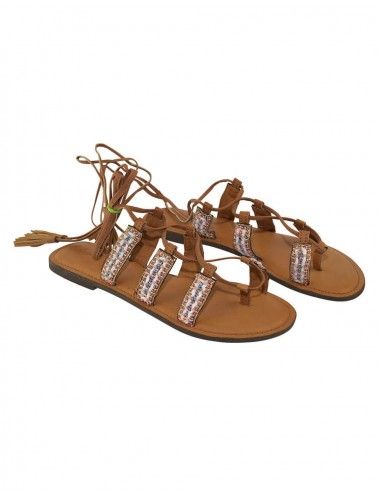 Hippie Damensandale mit Leder