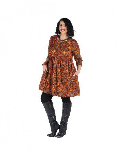 vestido-corto-tallas-grandes-paisley-gris-naranja