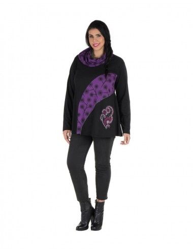 Blouse-woman-size-large-black-purple-embroidered