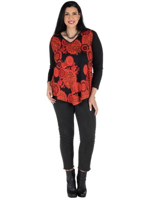 t-shirt-nera-donna-taglie forti-xl-arancione-stampata