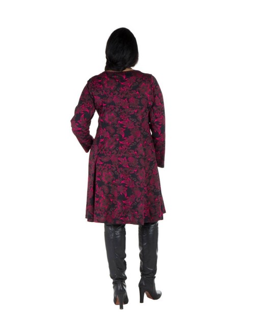 Kleid-plus-Größe-Schwarz-Blumendruck-Lila-Rücken