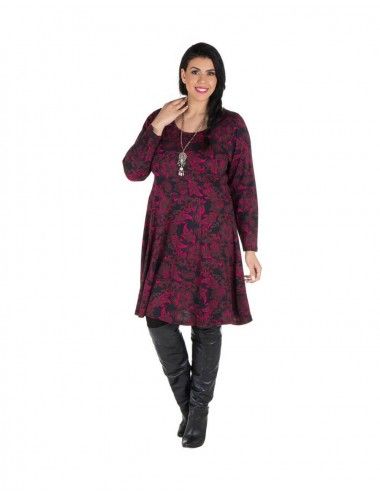 Kleid-plus-Größe-Schwarz-Blumendruck-Lila