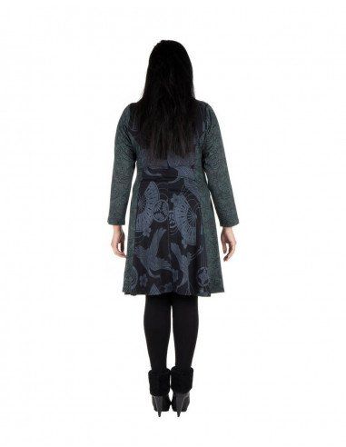 Kleid-plus-Größe-Schwarz-Print-Fenix-Grau-Rücken