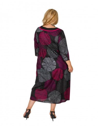 Robe-imprimée-évasée-manches-midi-lacets-ethniques-grandes tailles