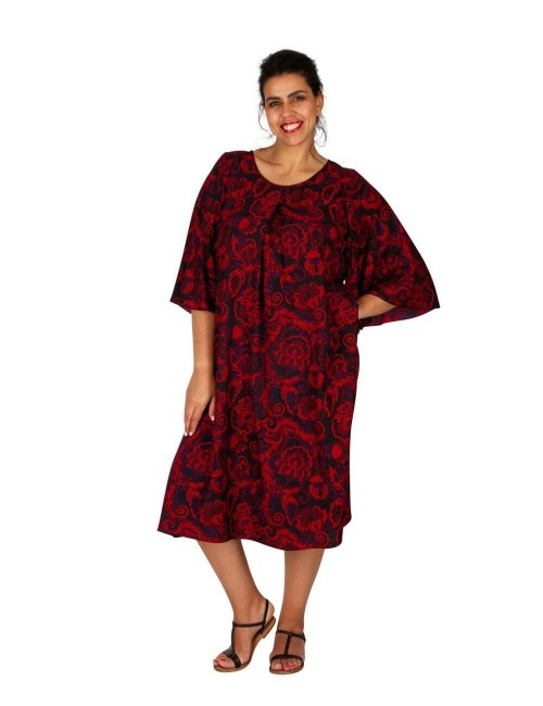 Vintage-Print-Kleid-Plus-Size-Midi