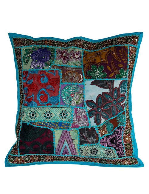 cushion-embroidered-light blue-ethnic- handcrafted