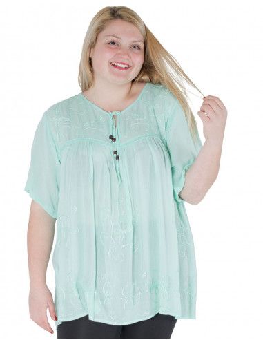 t-shirt-mulher-xl-solta-mangas curtas-verde-aqua