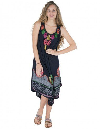 schwarz ärmelloses, floral besticktes Midikleid