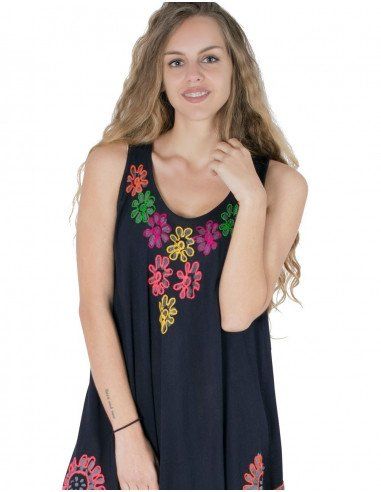 dresses-embroidered-flowers-without sleeves-black