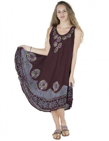 vestido-midi-verão-bordado-flores-sem mangas-marrom