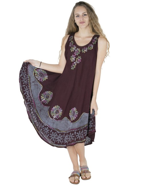 vestido-midi-verão-bordado-flores-sem mangas-marrom