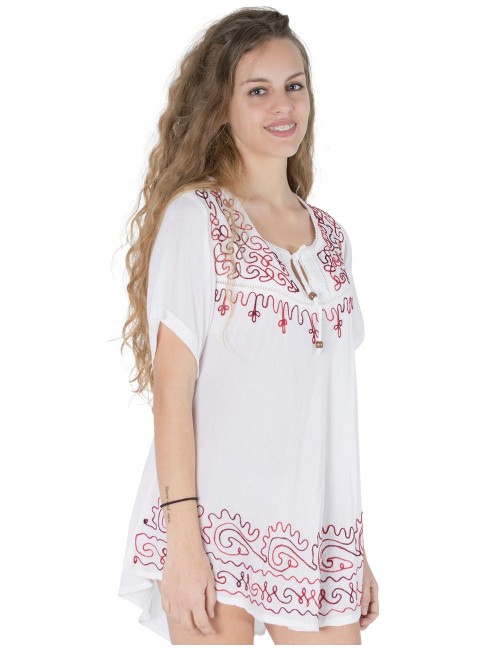 Bluse-weite-Ärmel-bestickt-weiß-orange