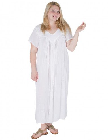 Lange-ökonomische-Kleid-Frau-plus-Größe-gelbe-Stickerei